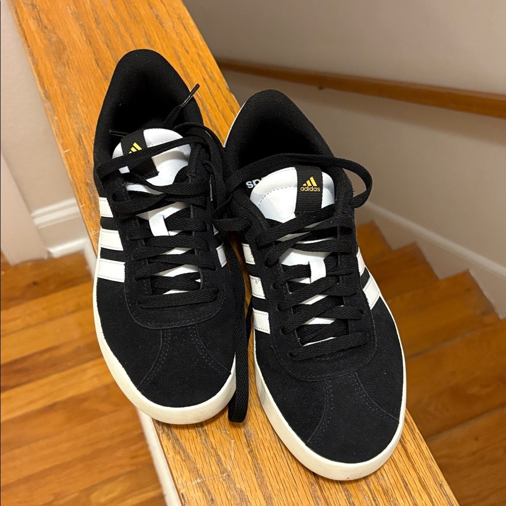 adidas Black and White Suede Court Sneakers